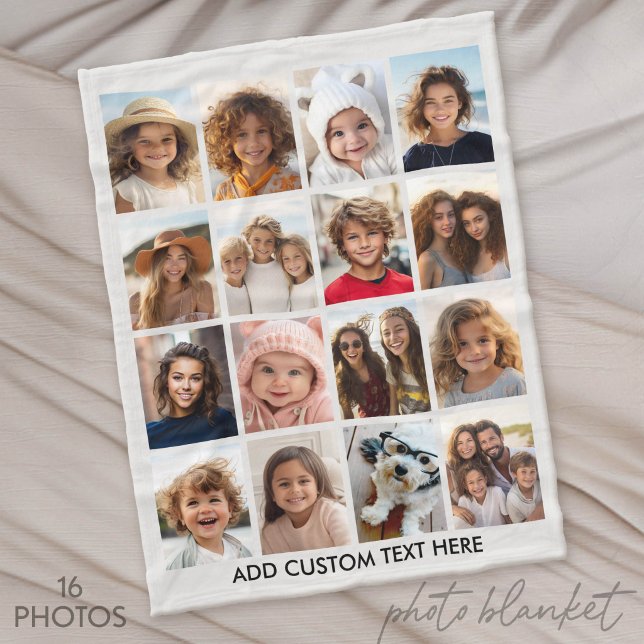 Couverture Polaire 16 Collage photo - Gris clair avec texte (Custom Photo Blankets)