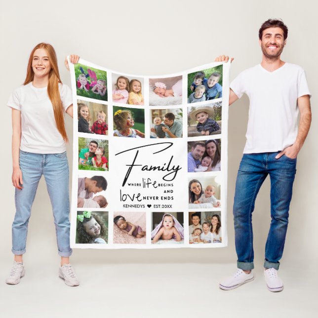 Couverture Polaire 16 Photo Collage Family Quote Name Black And white (En situation)