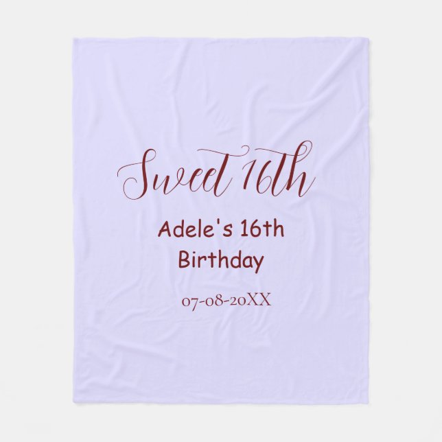Couverture Polaire 16e anniversaire doux nom mauve pastel rétro (Devant)