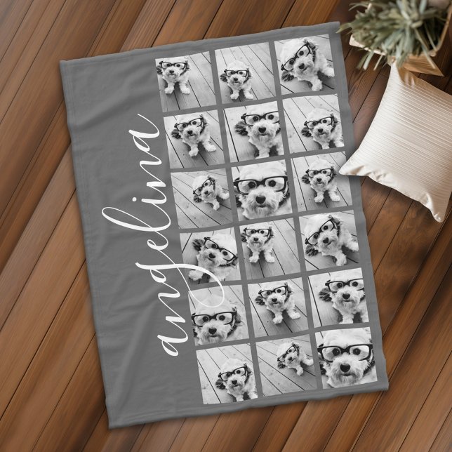 Couverture Polaire 18 Collage de photos - CAN EDIT couleur arrière -  (Personalized fleece blanket with photos and text)