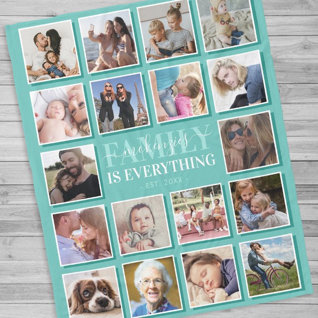 Couverture Polaire 18 Photo Collage Nom de famille Turquoise (Créateur téléchargé)