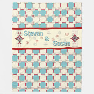 Couverture Polaire 1940s Layered Tile_Aqua, ivoire, rouge (Personnali