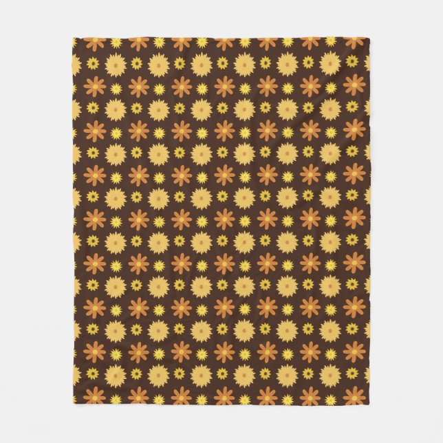 Couverture Polaire 1970 Retro Brown orange jaune fleuri (Devant)