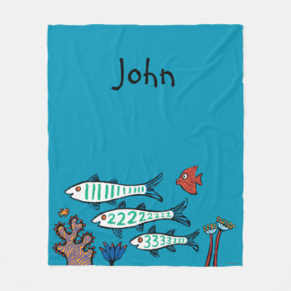 Couverture Polaire 1, 2, 3 poissons avec de petits poissons et corail