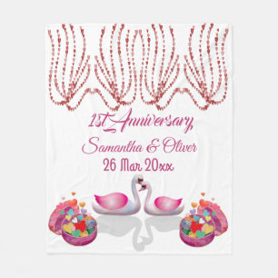 Couverture Polaire 1er Anniversaire 2 Cygnes Aimer Balayage Coeurs Ai