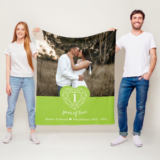 Couverture Polaire 1er Anniversaire Mariage coeur de bijou vert (En situation)