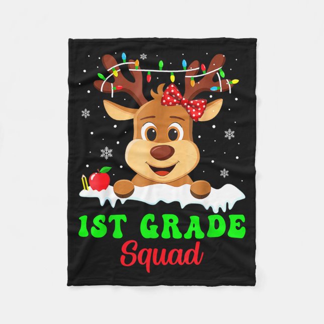 Couverture Polaire 1st Grade Squad Xmas Reindeer Teacher Student Chri (Devant)