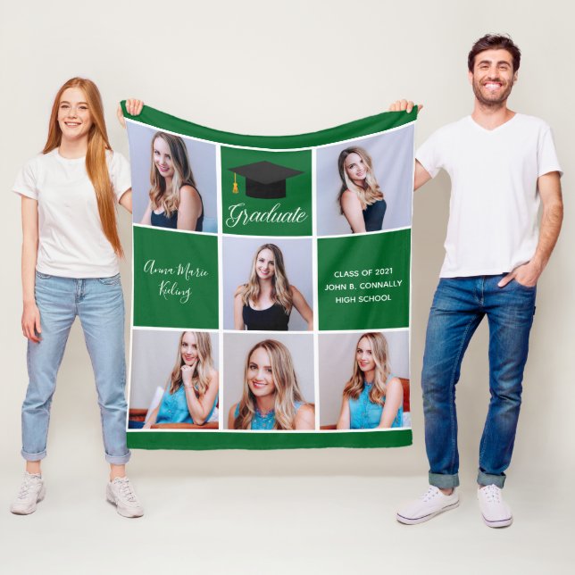 Couverture Polaire 2023 Green Graduation Senior Photo Collage Custom (En situation)