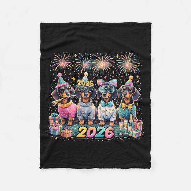 Couverture Polaire 2026 New Year Dachshund Party Fireworks Fun  (Devant)