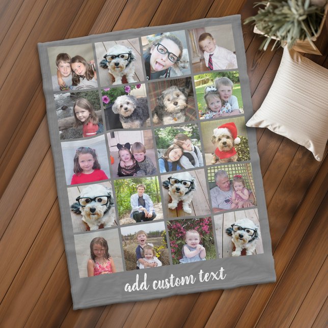 Couverture Polaire 20 Photo Collage - Grille avec texte de script - g (Personalized fleece blanket with 20 photos and custom text - Makes a great Gift)