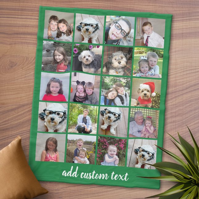 Couverture Polaire 20 Photo Collage - Grille avec texte de script - v (Personalized Fleece Blanket - Add Photos and Text or Customize completely in advanced design area)