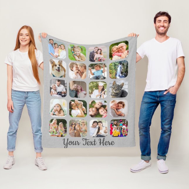 Couverture Polaire 20 photos personnalisées Collage Script Gris Linge (En situation)