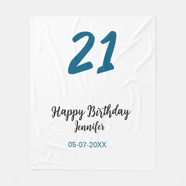 Couverture Polaire 21 ans audacieux lettre bleue simple minimum (Devant)