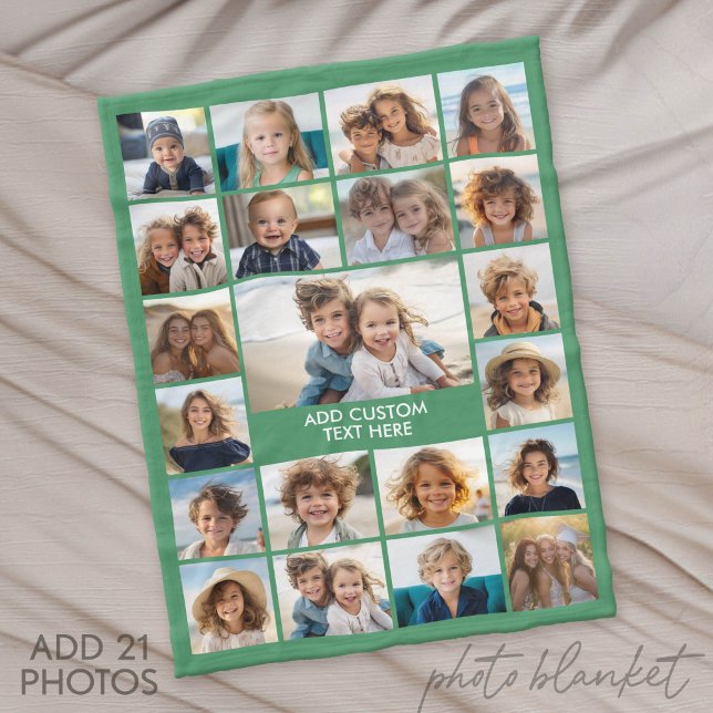 Couverture Polaire 21 Collage de photos - Vert et Texte (Photo Blanket - Fleece)