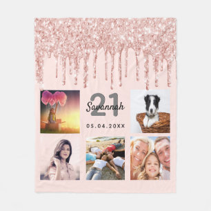 Couverture Polaire 21e anniversaire blush rose or parties scintillant