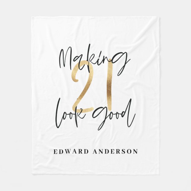 Couverture Polaire 21e anniversaire moderne noir et or élégant (Devant)