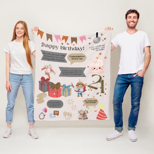 Couverture Polaire "21st birthday blanket. Woman" (En situation)