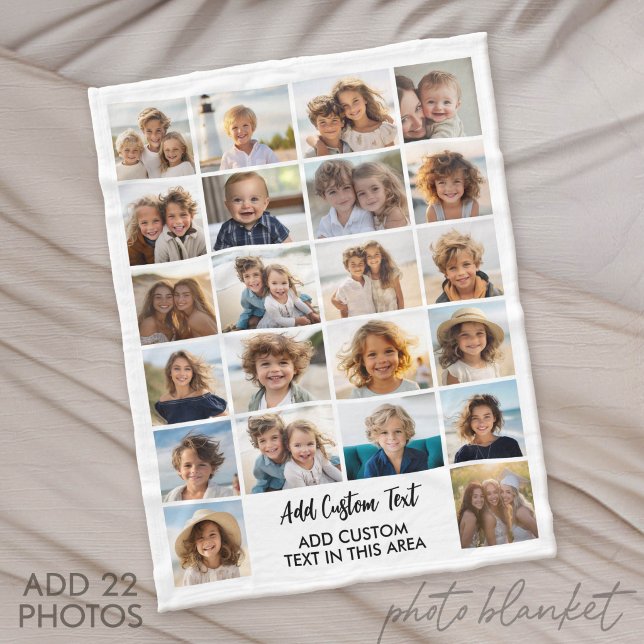 Couverture Polaire 22 Collage de photos - Blanc avec texte (Custom Fleece Blanket with Photo Collage for Family and Friends)
