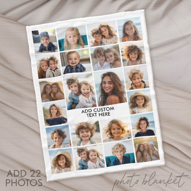 Couverture Polaire 22 Collage de photos - Blanc avec texte (Custom Fleece Blanket with Photo Collage for Family and Friends)