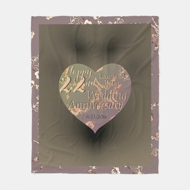 Couverture Polaire 22e anniversaire de Mariage Rose de coeur coppery (Devant)