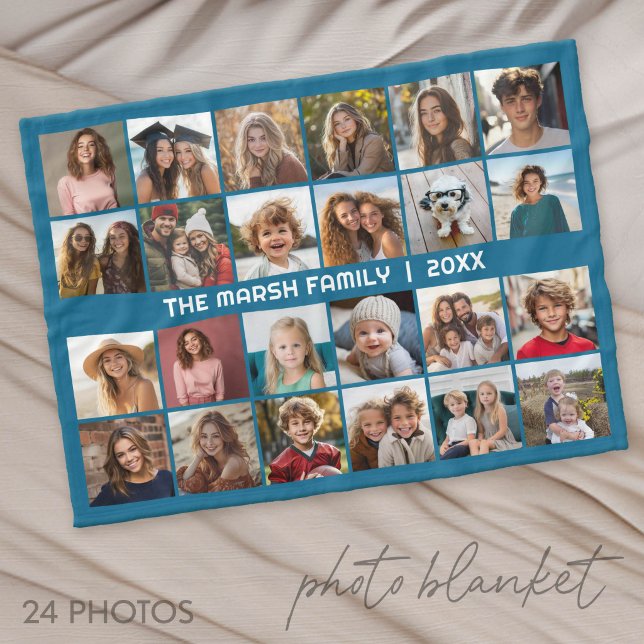 Couverture Polaire 24 photos collage avec nom de famille date -  (Photo Blanket - Customize with your favorite pictures)