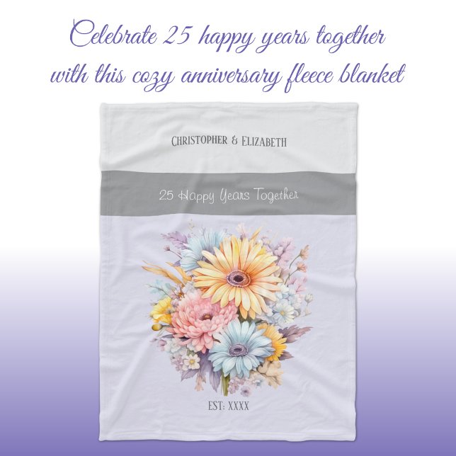 Couverture Polaire 25 ans argent anniversaire fleurs pourpre (Créateur téléchargé)