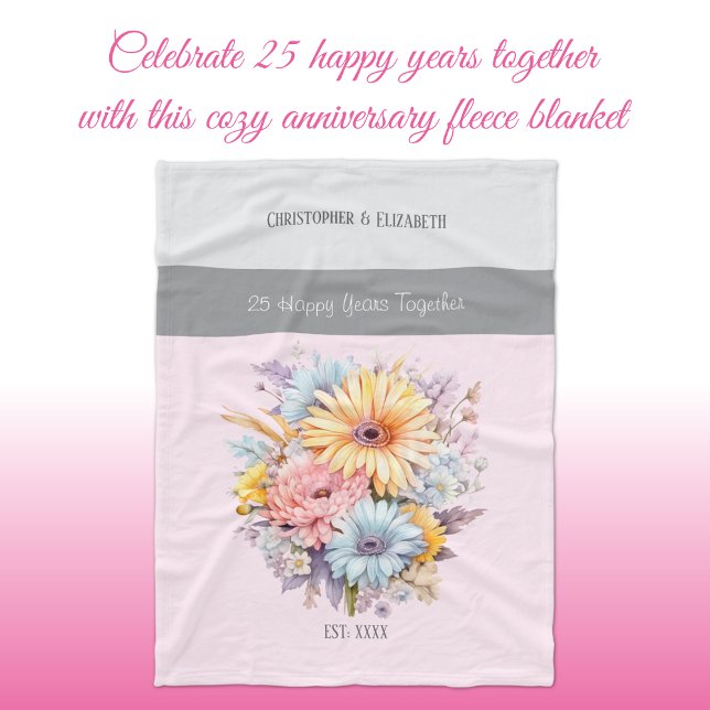 Couverture Polaire 25 ans argent anniversaire fleurs rose (Créateur téléchargé)