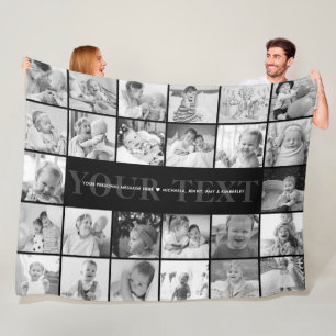 Couverture Polaire 26-Photo Texte personnalisé & Message Noir & Blanc