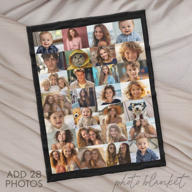 Couverture Polaire 28 Collage de photos partout - Noir (Custom Fleece Blanket with Photo Collage for Family and Friends)