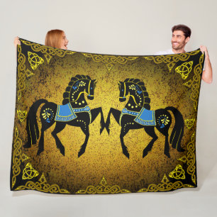 Couverture Polaire 2 Folk noir Friesian Viking coeur or/bleu
