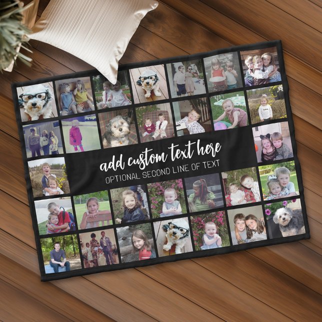 Couverture Polaire 30 Grille de collage photo - 2 Zones de texte - no (Personalized fleece blanket with 30 photos and custom text)