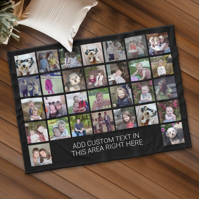Couverture Polaire 30 Photo Collage Grid - Zone de texte - noir blanc (Custom Fleece Blanket - Add Photos and Text)