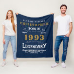 Couverture Polaire 30th Birthday 1993 Ajouter Nom Légende Retro Blue<br><div class="desc">Design vintage d'anniversaire "Original Quality Legendary Inspiration" couverture en toison. Ajoutez le nom et l'année souhaités dans les champs modèles pour créer un élément unique de célébration d'anniversaire. Faites équipe avec les cadeaux,  accessoires de fête et vêtements correspondants disponibles dans notre magasin www.zazzle.com/store/thecelebrationstore</div>