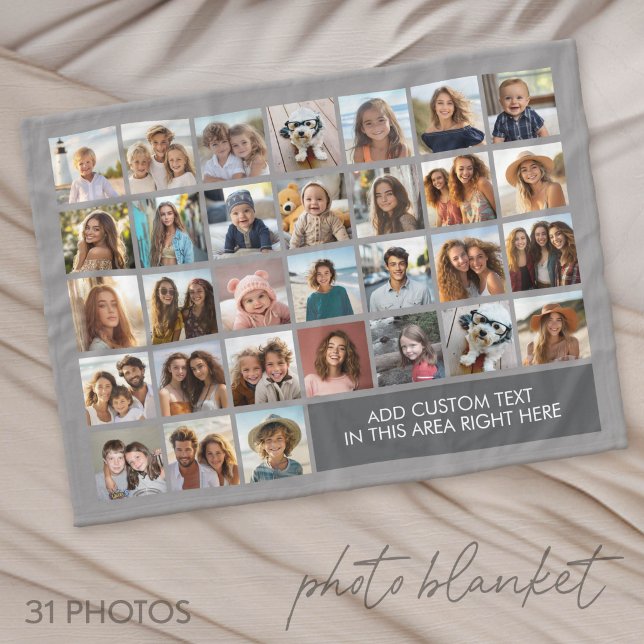 Couverture Polaire 31 Grille de collage de photos - Boîte de texte -  (Photo Blanket - Custom Pictures in a Collage)
