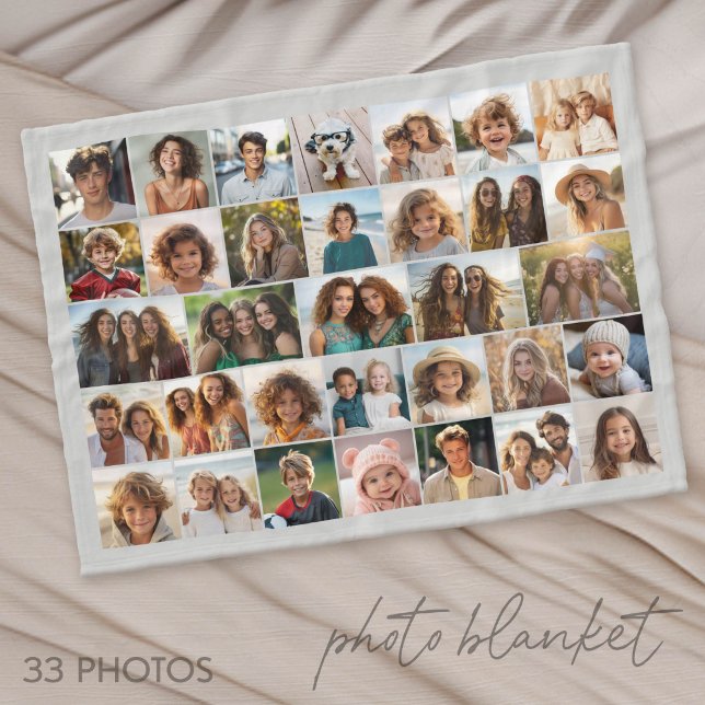 Couverture Polaire 33 Collage de photos - Grille sur fond de couleur (Photo Blanket - Custom Pictures in a Collage)