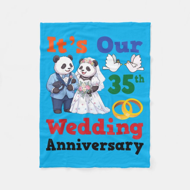 Couverture Polaire 35e anniversaire de mariage Panda Couples Ensemble (Devant)