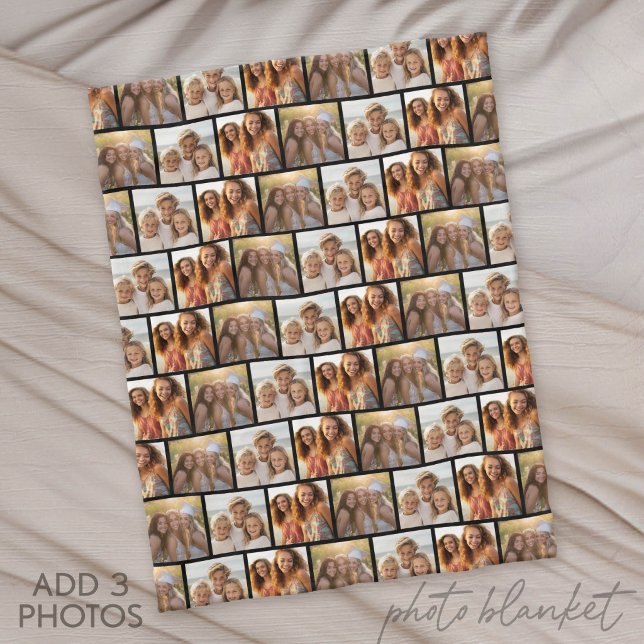 Couverture Polaire 3 Collage de photos - Motif décalé - Noir (Custom Photo Blanket)