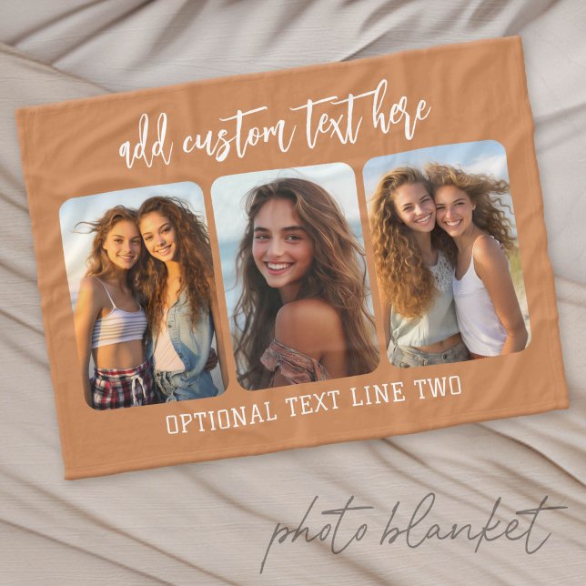 Couverture Polaire 3 collage photo avec un script bounce tendance (Custom Fleece Photo Blanket)