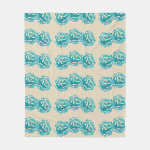 Couverture Polaire 3 Roses Turquoises d'aquarelle sur fond de tang