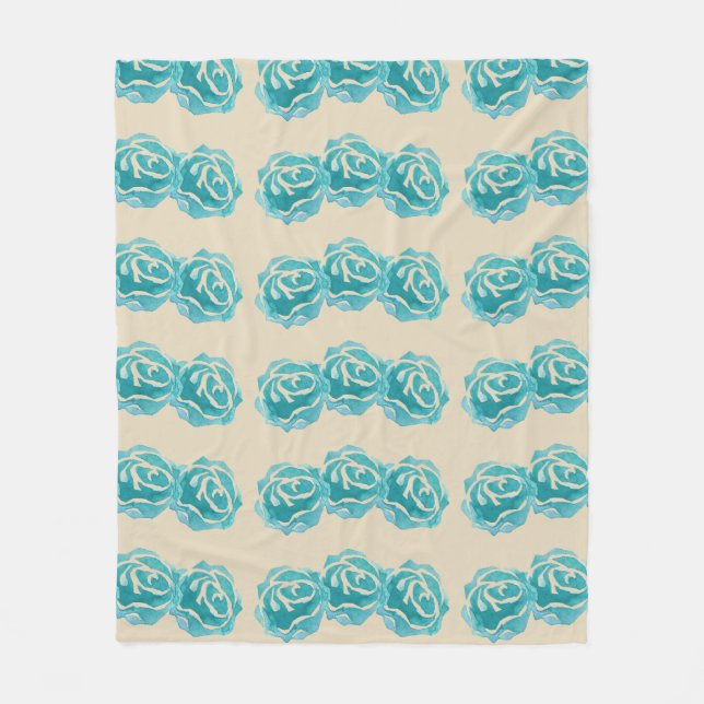Couverture Polaire 3 Roses Turquoises d'aquarelle sur fond de tang (Devant)