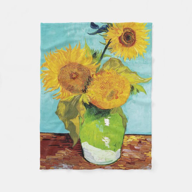 Couverture Polaire 3 Tournesols dans un Vase, Van Gogh Fleece Blanket (Devant)