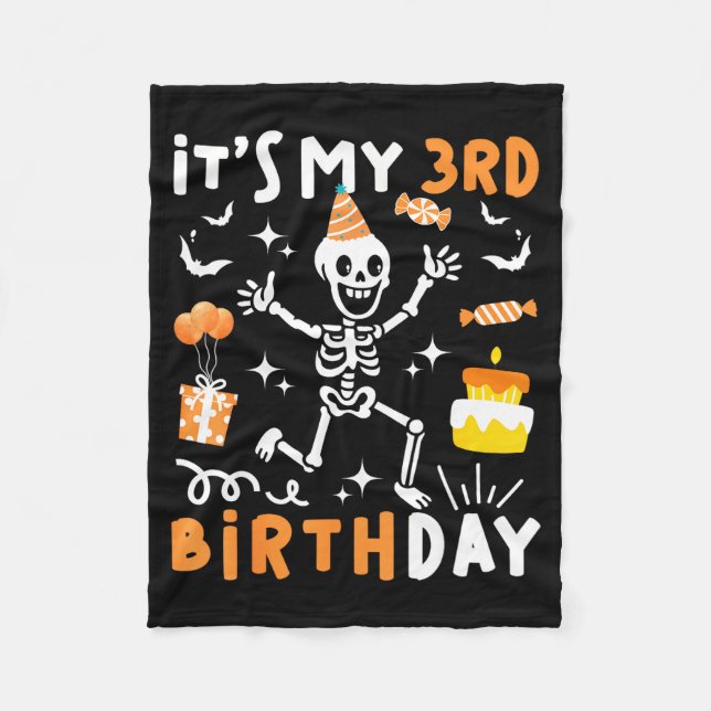 Couverture Polaire 3e anniversaire enfants drôle squelette 3e boo jou (Devant)