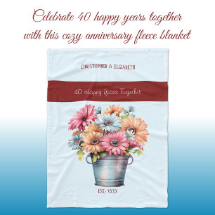 Couverture Polaire 40 ans fleurs rubis anniversaire bleu