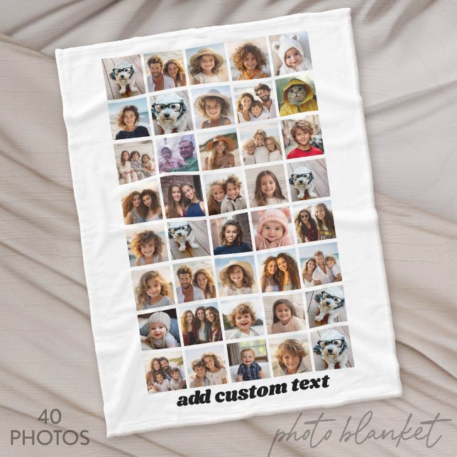 Couverture Polaire 40 Collage de photos - 8 rangées 5 colonnes - Nom  (Custom Photo Blankets)