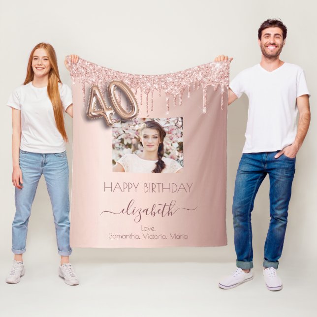 Couverture Polaire 40e anniversaire photo rose or parties scintillant (En situation)