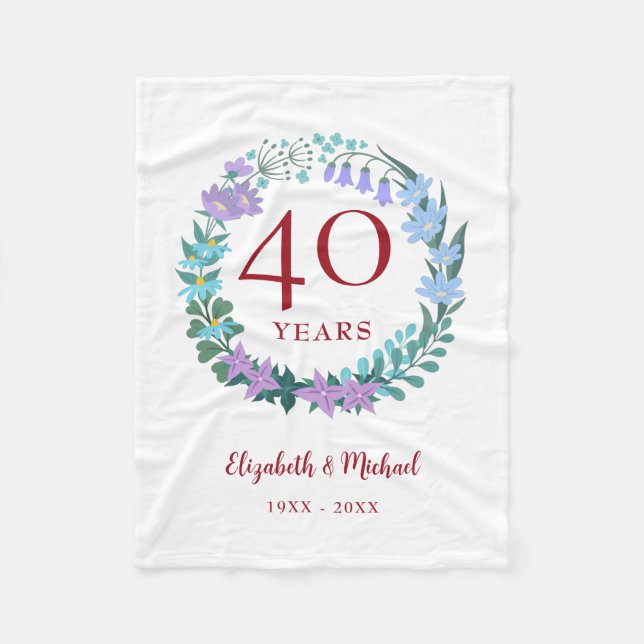 Couverture Polaire 40e anniversaire Ruby Floral Bluebells Wreath (Devant)