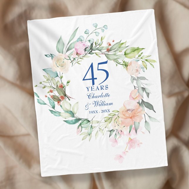Couverture Polaire 45e anniversaire du 65e Mariage Aquarelle florale (45th 65th Wedding Anniversary Watercolor Floral Fleece Blanket)