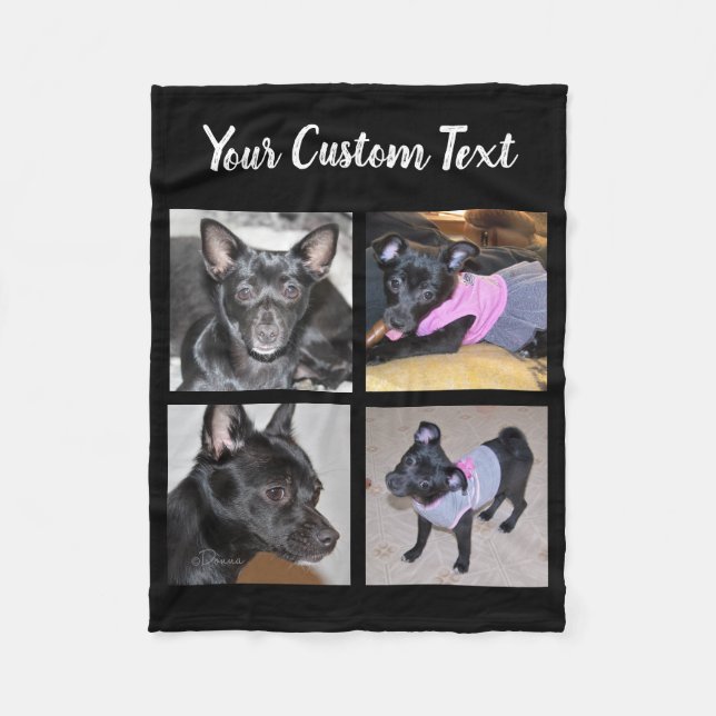 Couverture Polaire 4 Collage de photos| Blanche-chien de couleur noir (Devant)