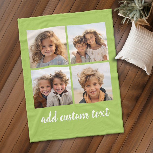 Couverture Polaire 4 Collage de photos - vous pouvez changer la coule (Personalized fleece blanket with 4 photos and custom text)