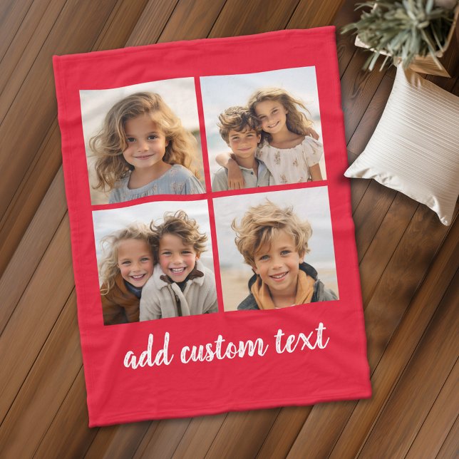 Couverture Polaire 4 Collage de photos - vous pouvez changer la coule (Personalized fleece blanket with 4 photos and custom text)